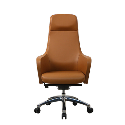 Brown Ergonomic Office Leather Chair Multi Block Aluminum