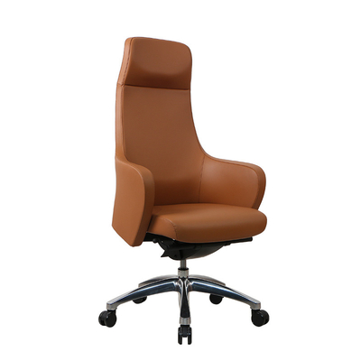 Brown Ergonomic Office Leather Chair Multi Block Aluminum