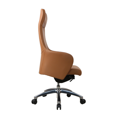 Brown Ergonomic Office Leather Chair Multi Block Aluminum